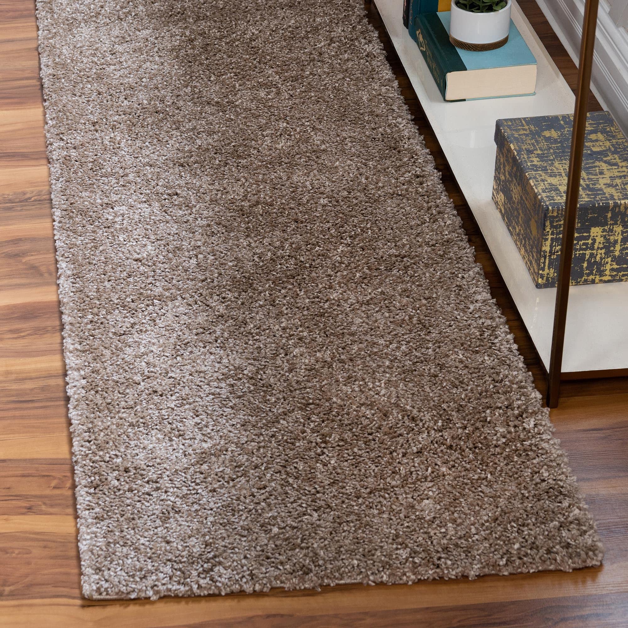 Rugs.com Soft Solid Shag Collection Runner Rug - 13 Ft Runner Khaki Shag Rug Perfect for Hallways, Entryways