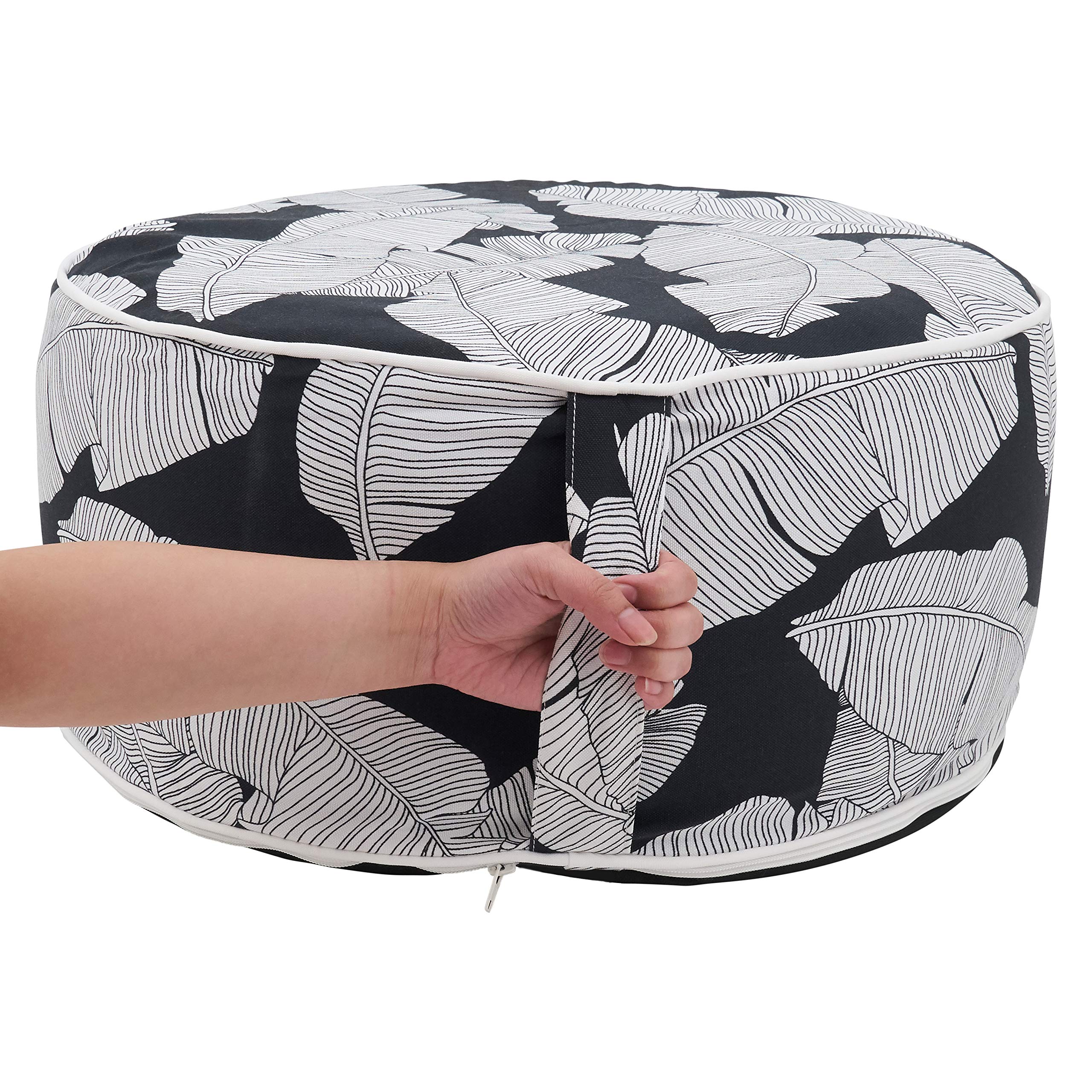 Saro Lifestyle Collection Bold Tropical Leaf Outdoor Ottoman, 21'' X9, Black & White (Pu1934.Bw)