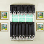Today'S Curtain Verona Reverse Embroidery Tier, 30', Black/Rose, 60' W X 30' L
