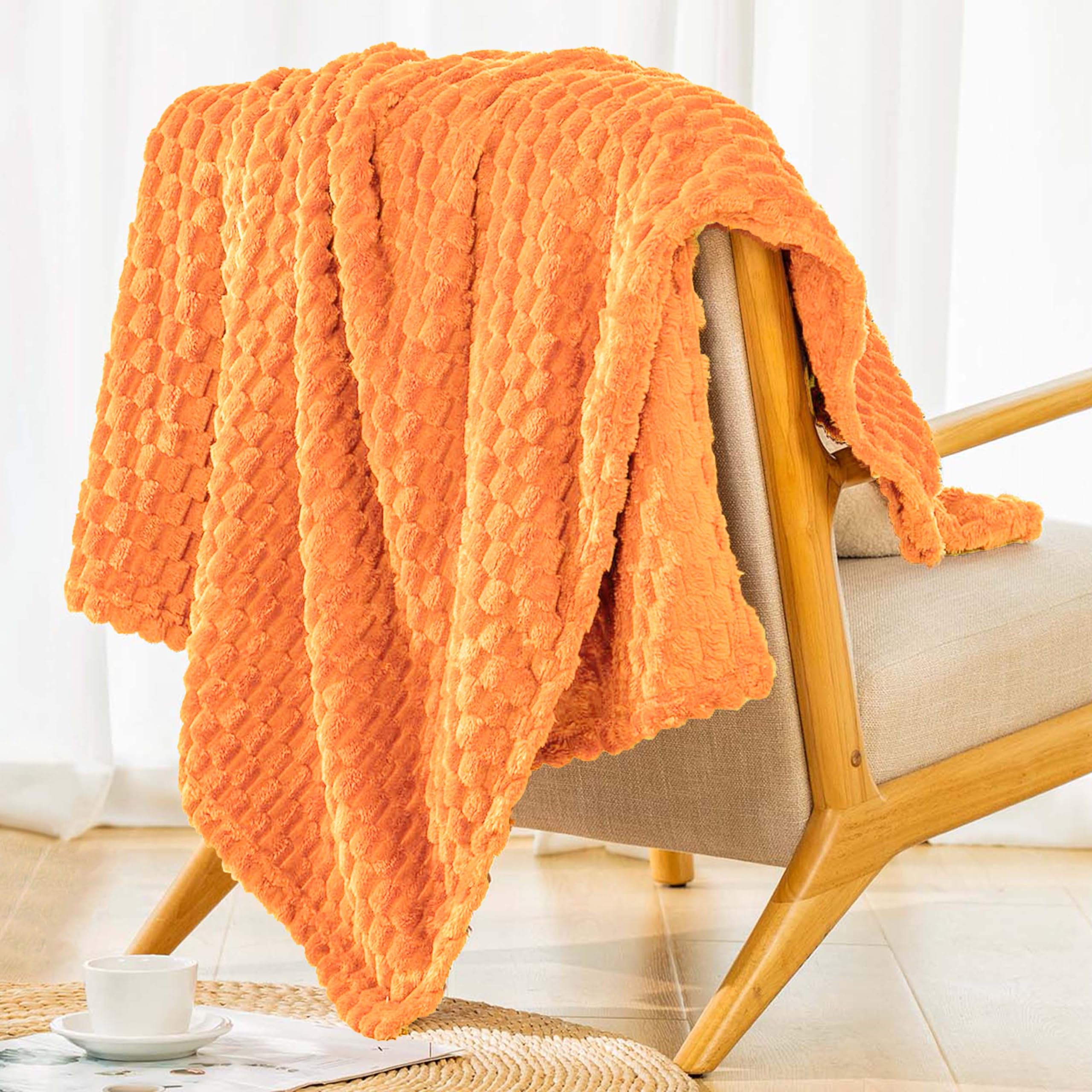 Bnuitland Light Orange Flannel Throw Twin Size Blanket (60X80 Inches), 300 Gsm Fleece Cozy Warm Soft Home Decor Lightweight Bed