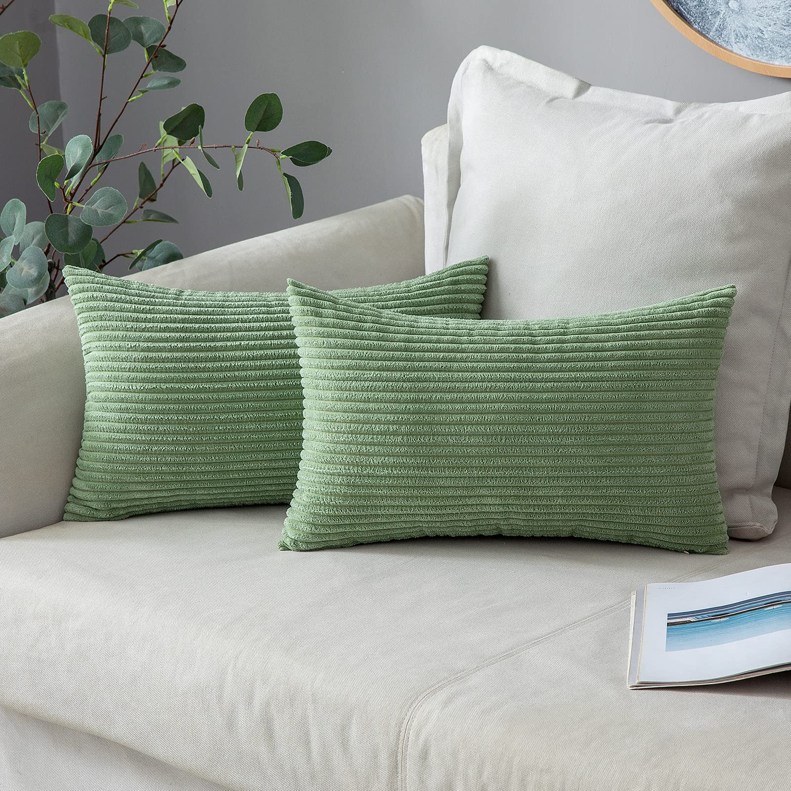 Miulee Pack Of 2 Sage Green Corduroy Pillow Covers 12 X 20 Inch Lumbar Throw Pillow Covers Pillowcases For Spring Sofa Bedroom C