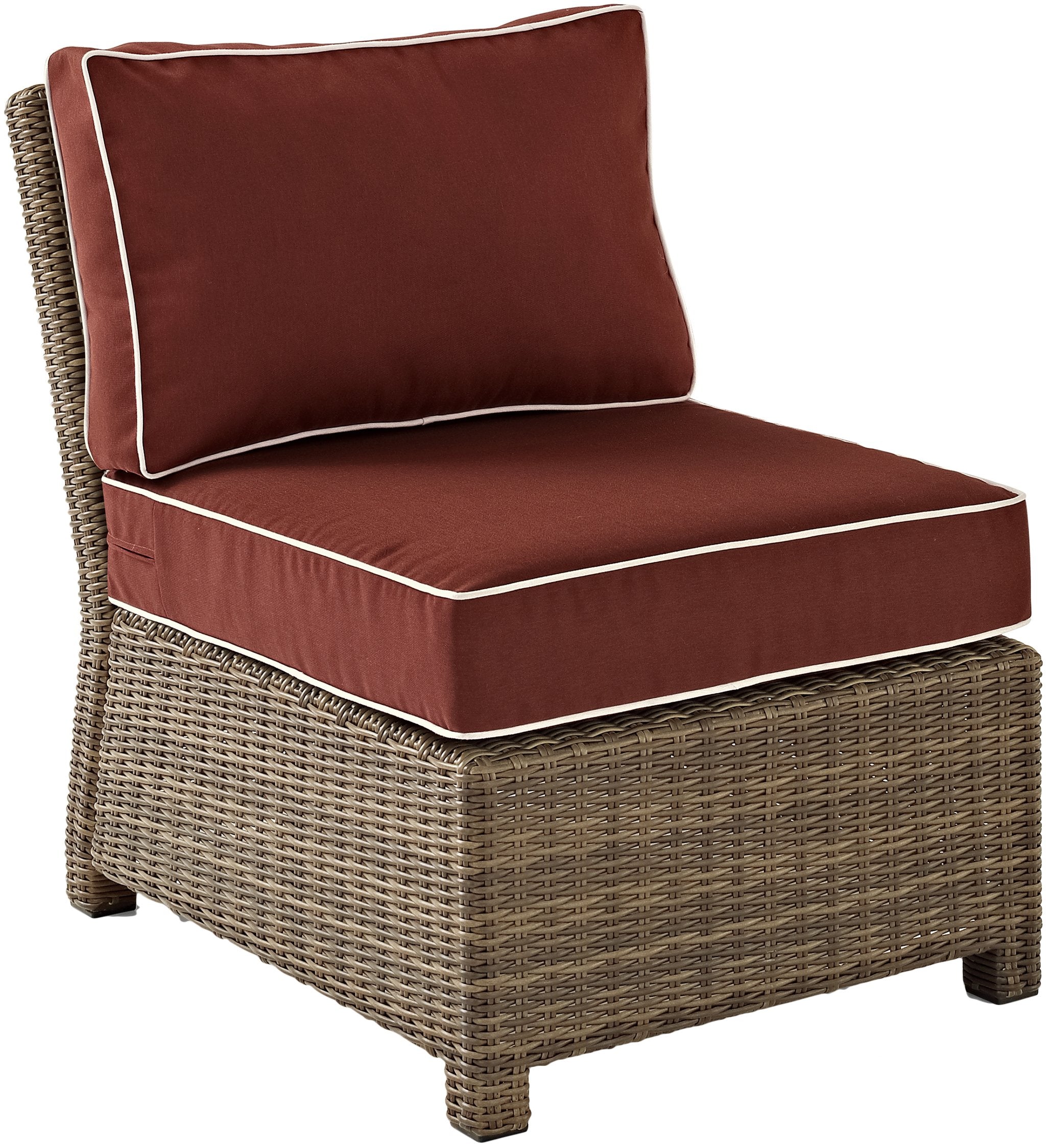 Crosley Furniture Bradenton Armless Outdoor Sectional Chair, Wicker Patio Chairs for Porch, Deck, Backyard, Brown with Sangria Cushions