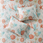 Madison Park 100% Cotton Comforter Set - Coastal Coral, Starfish Design All Season Down Alternative Cozy Bedding With Matching Shams, Decorative Pillow, California King(104'X92'), Teal 7 Piece