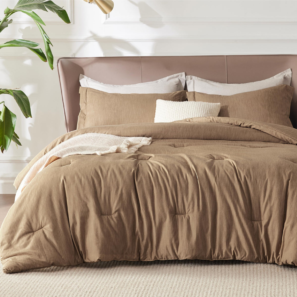 Bedsure Queen Comforter Set - Brown Comforter Queen Size, Soft Bedding For All Seasons, Cationic Dyed Bedding Set, 3 Pieces, 1 C