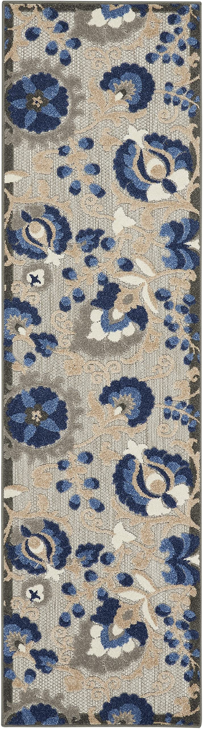 HomeRoots Natural/Blue 100% Polypropylene 2’ x 12’ Natural and Blue Indoor Outdoor Runner Rug