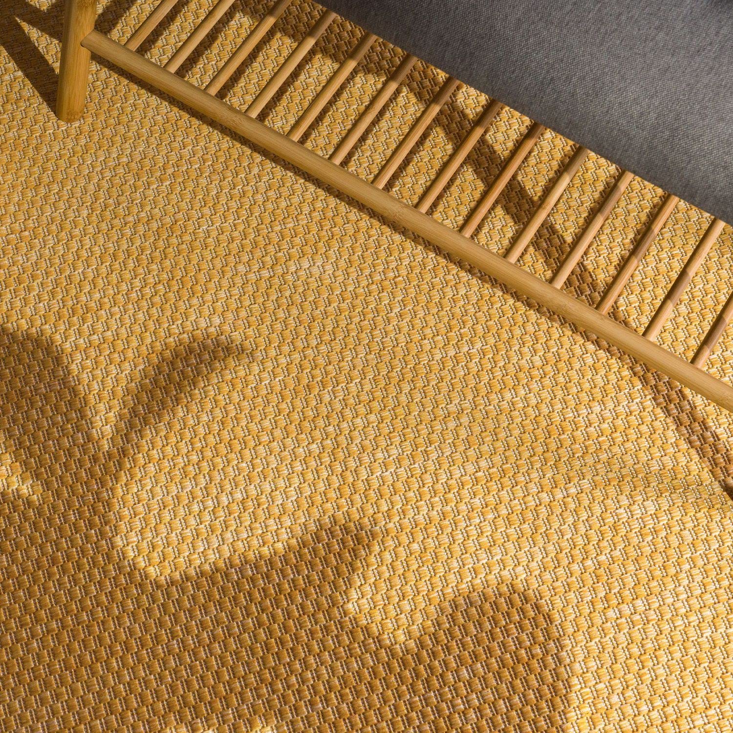 Solid Outdoor Rug For Patio Or Balcony Waterproof In Mottled Yellow, Size: 5'3' X 7'3'