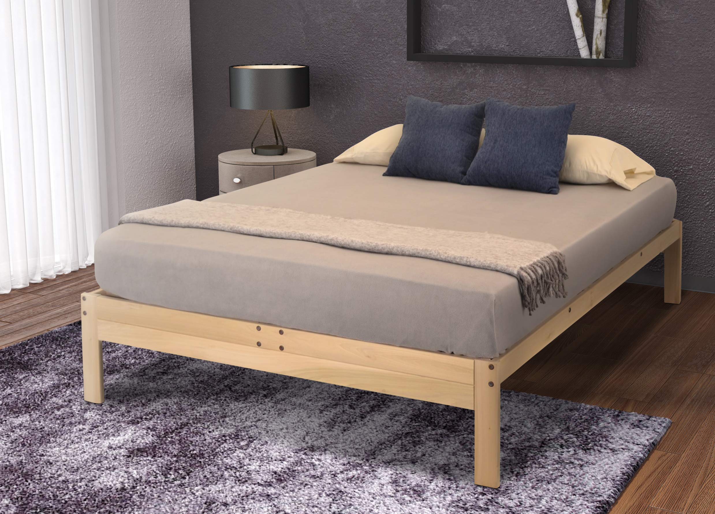 KD Frames Nomad Platform Bed - Full Bed Frame - Unfinished Wood Bed Frame - Minimalist Swedish Design - Natural Wood Bed - Easy 