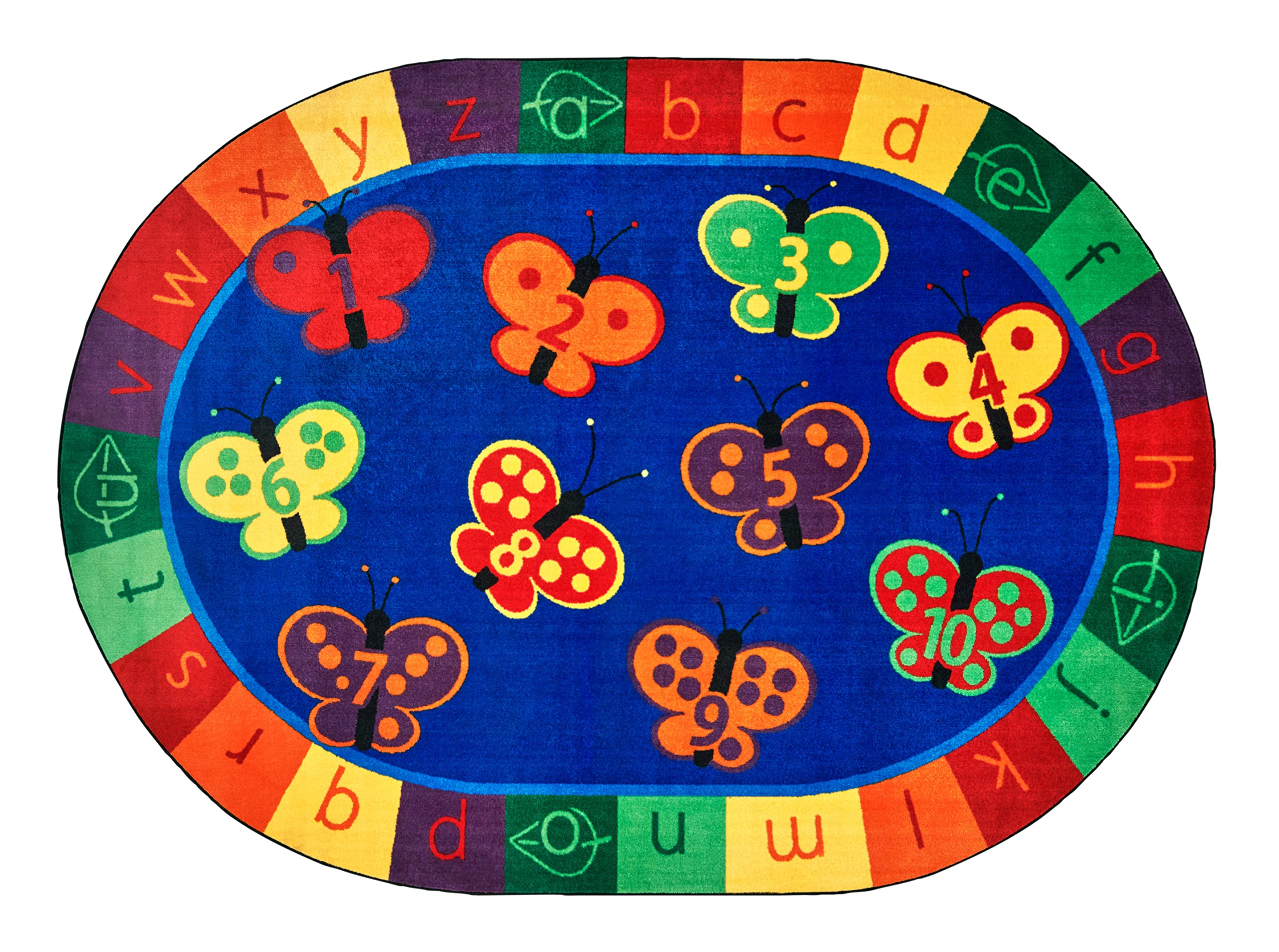 Carpets for Kids 3503 KIDSoft 123 ABC Butterfly Fun Classroom Counting Rug 3ft 10ft x 5ft 5ft Oval Blue