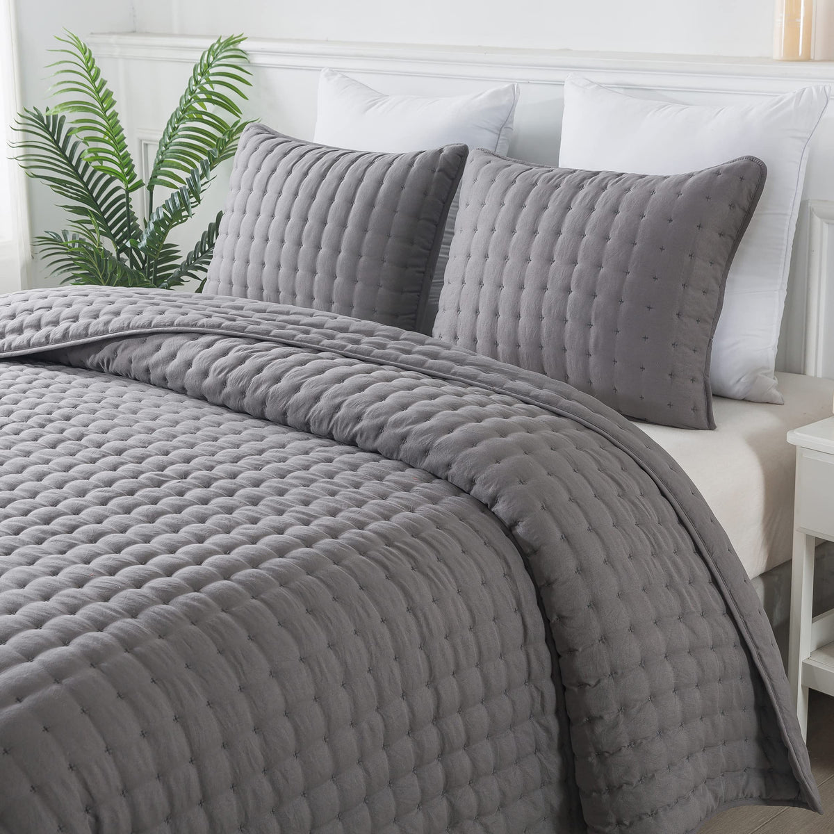 Wdcozy Dark Grey Twin Size Quilt Bedding Sets With Pillow Sham, Deep Lightweight Soft Bedspread Coverlet, Quilted Blanket Thin C
