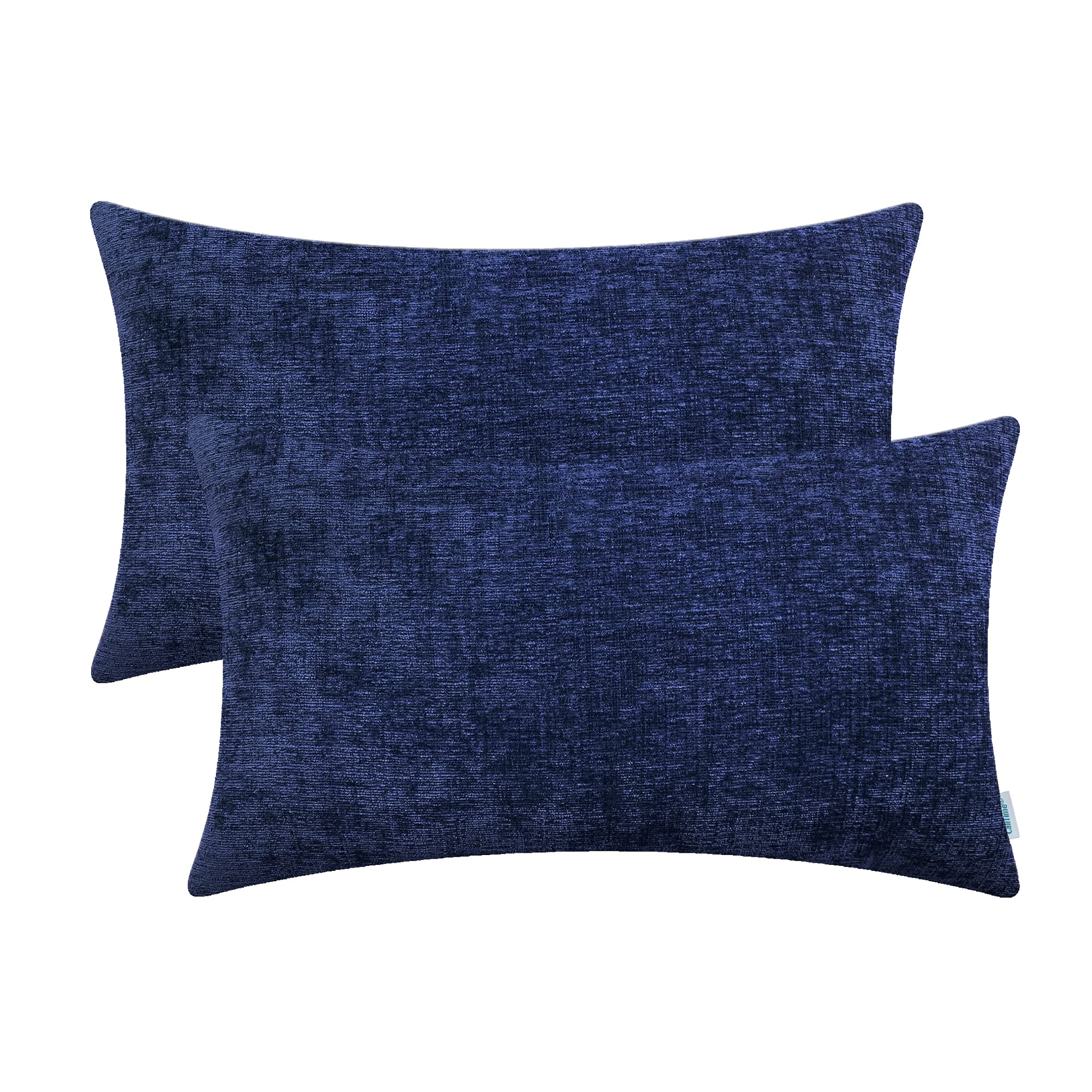 Calitime Pack Of 2 Cozy Pillow Covers Cases For Couch Sofa Home Decoration Solid Dyed Soft Chenille 12 X 20 Inches Navy Blue
