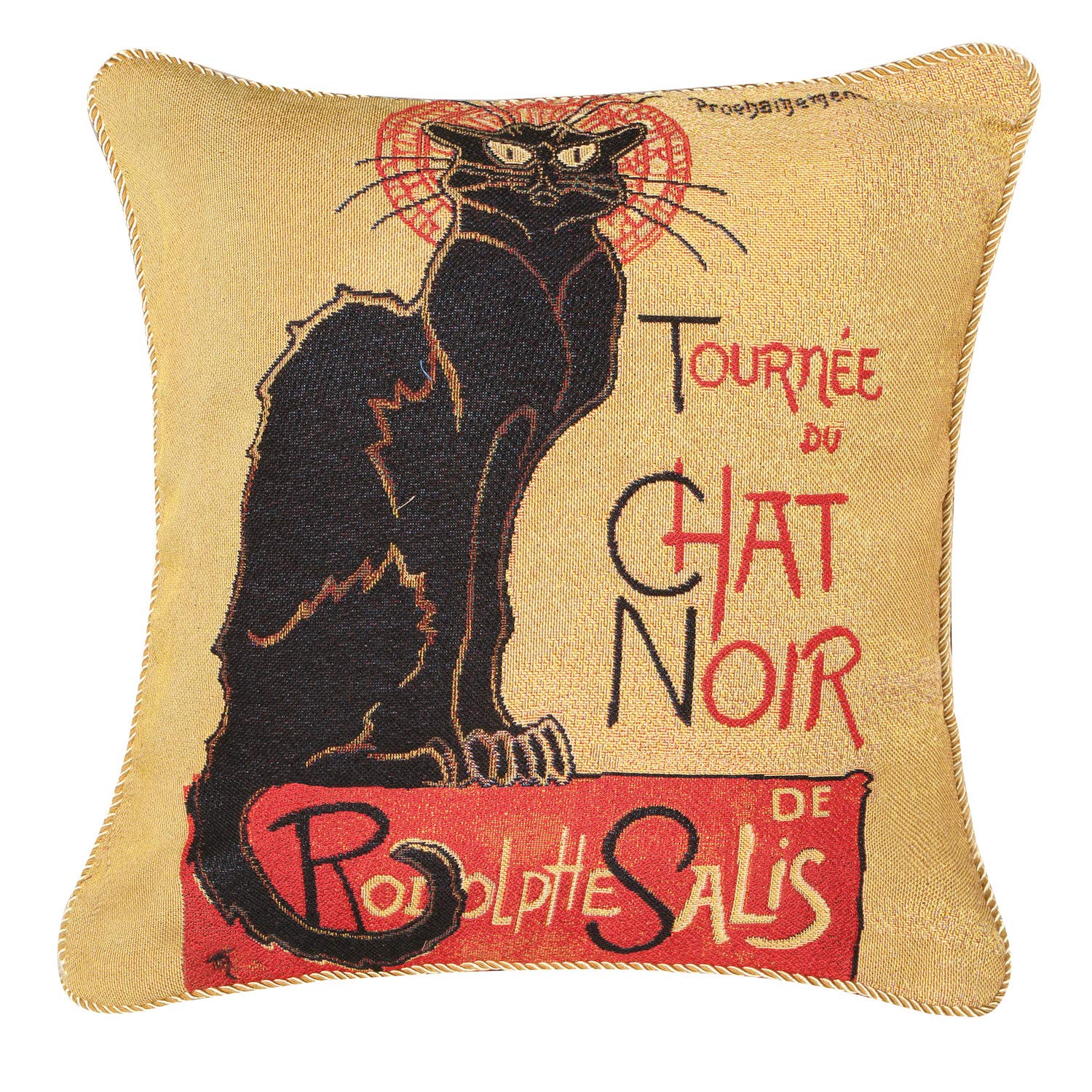 Signare Art Unique Throw Pillow Cover 45X45 Cm Colourful Tapestry Home Sofa Couch Living-Room Pillow/Tourn  E Du Chat Noir T.Ste