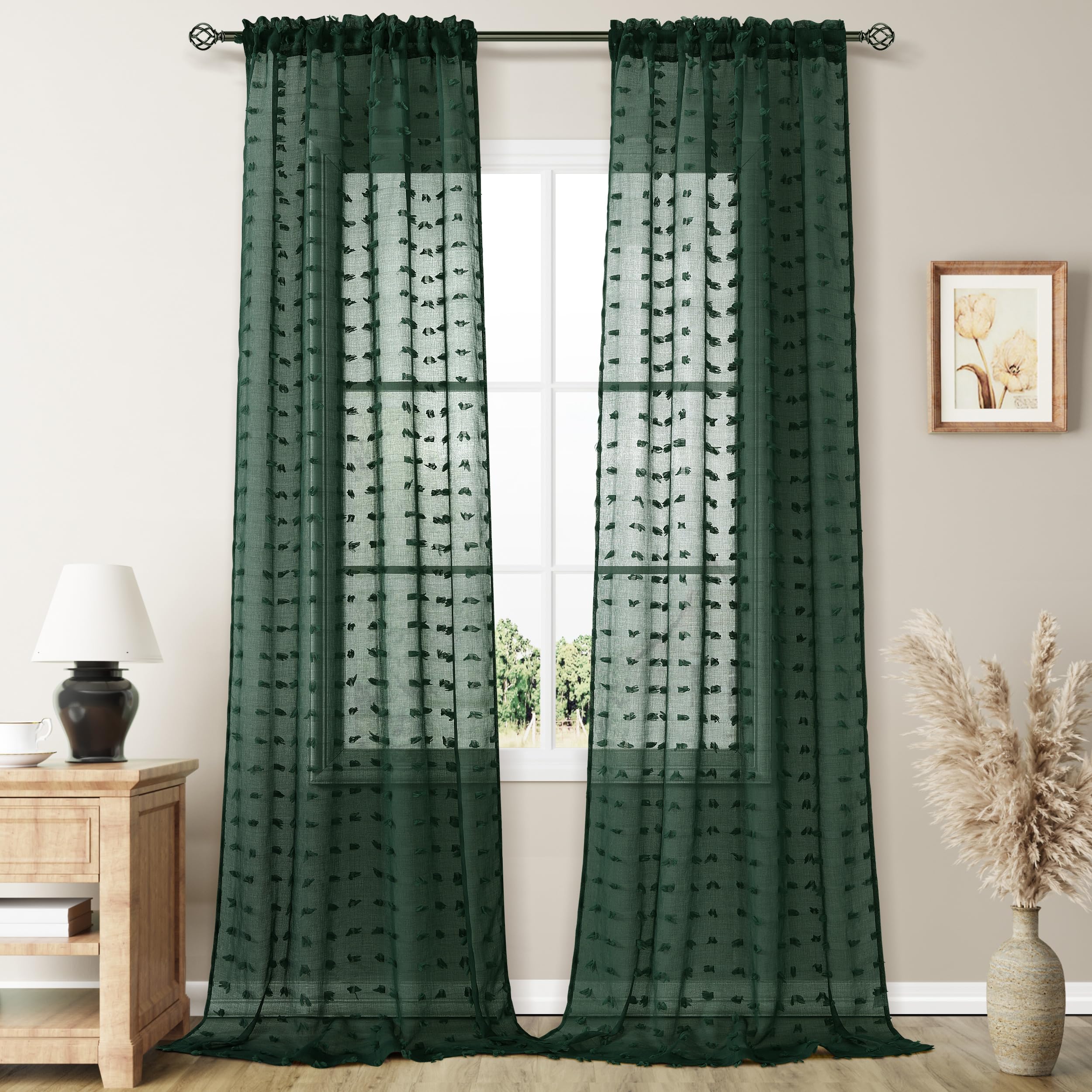 Guken Sheer Curtains 90 Inch Length 2 Panels Sets For Living Room Bedroom 38 Inch Width Farmhouse Boho Drapes Light Filtering Po