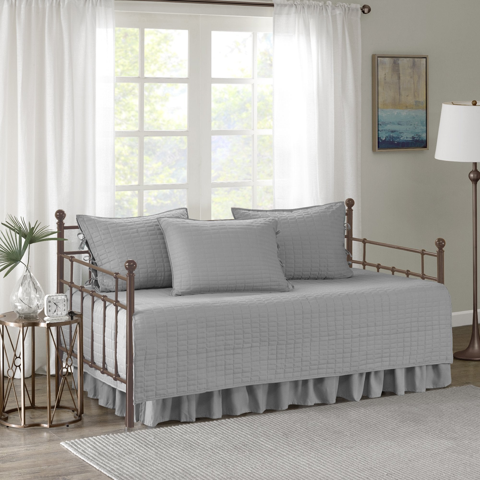 Comfort Spaces Daybed Cover - Luxe Double Sided-Quilting, All Season Cozy Bedding With Bedskirt, Matching Shams, Kienna Grey 75'