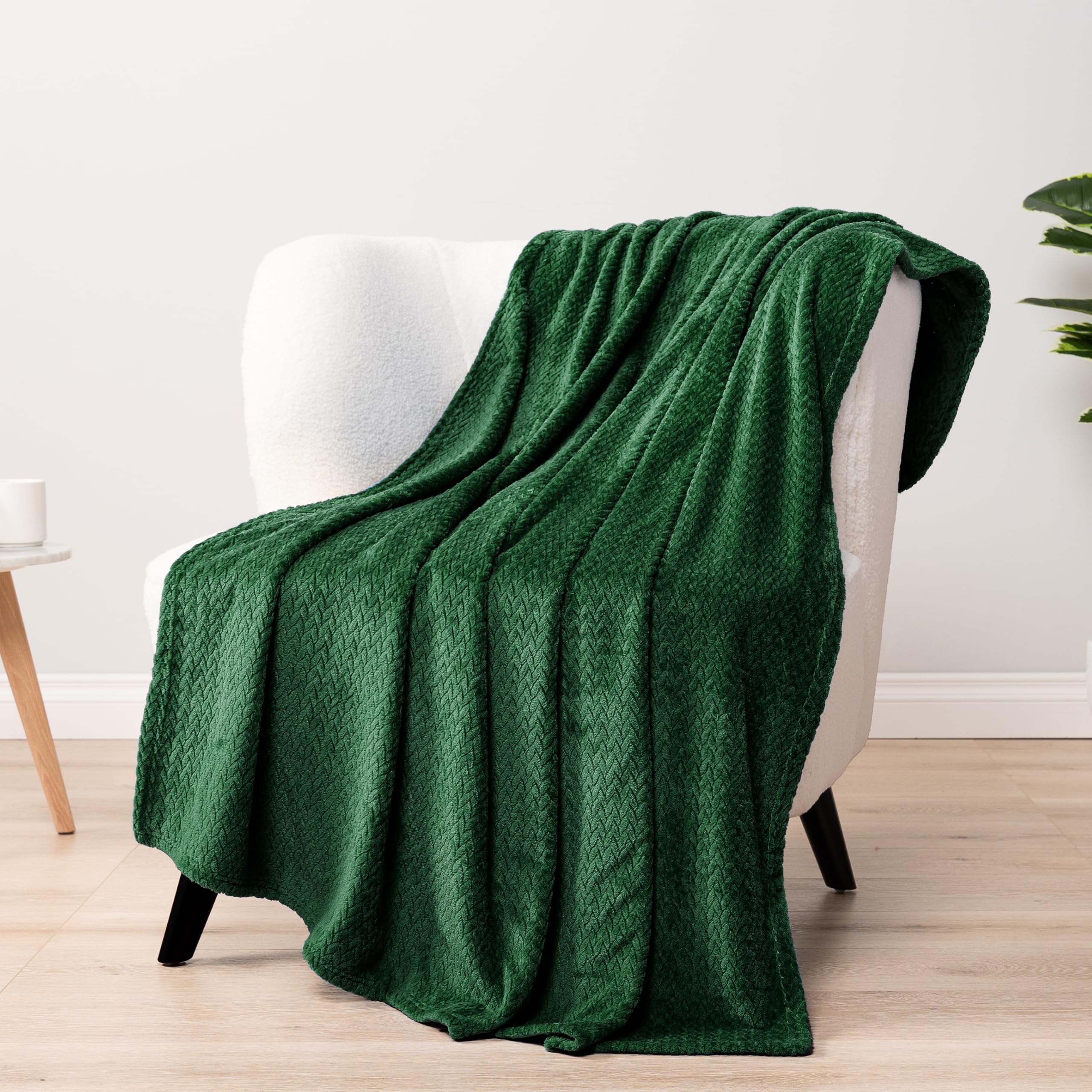 Pavilia Soft Fleece Forest Green Throw Blanket For Couch, Lightweight Plush Warm Blankets For Bed, Fuzzy Cozy Flannel Blanket Th