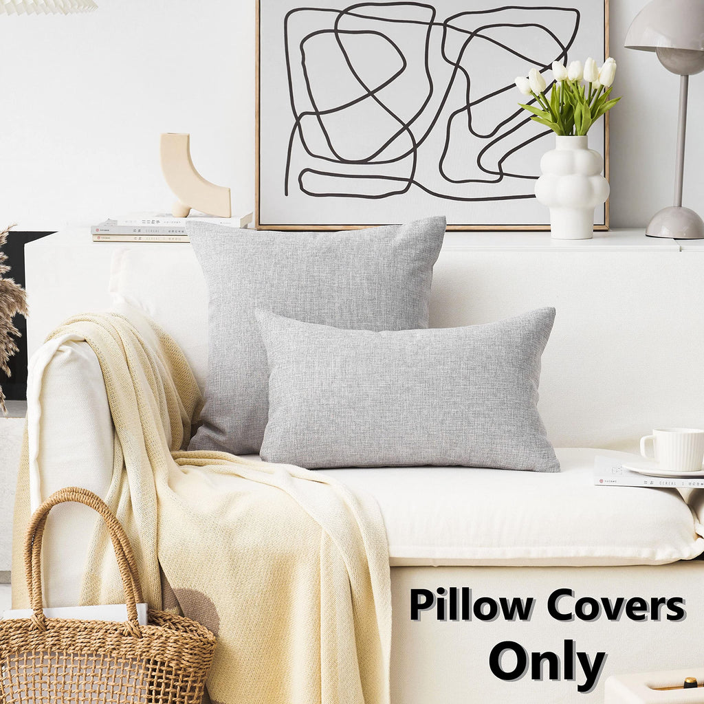 Home Brilliant 2 Pack Burlap Linen Cushion Covers Throw Pillowcases For Sofa, 22 X 22 Inches, Light Grey