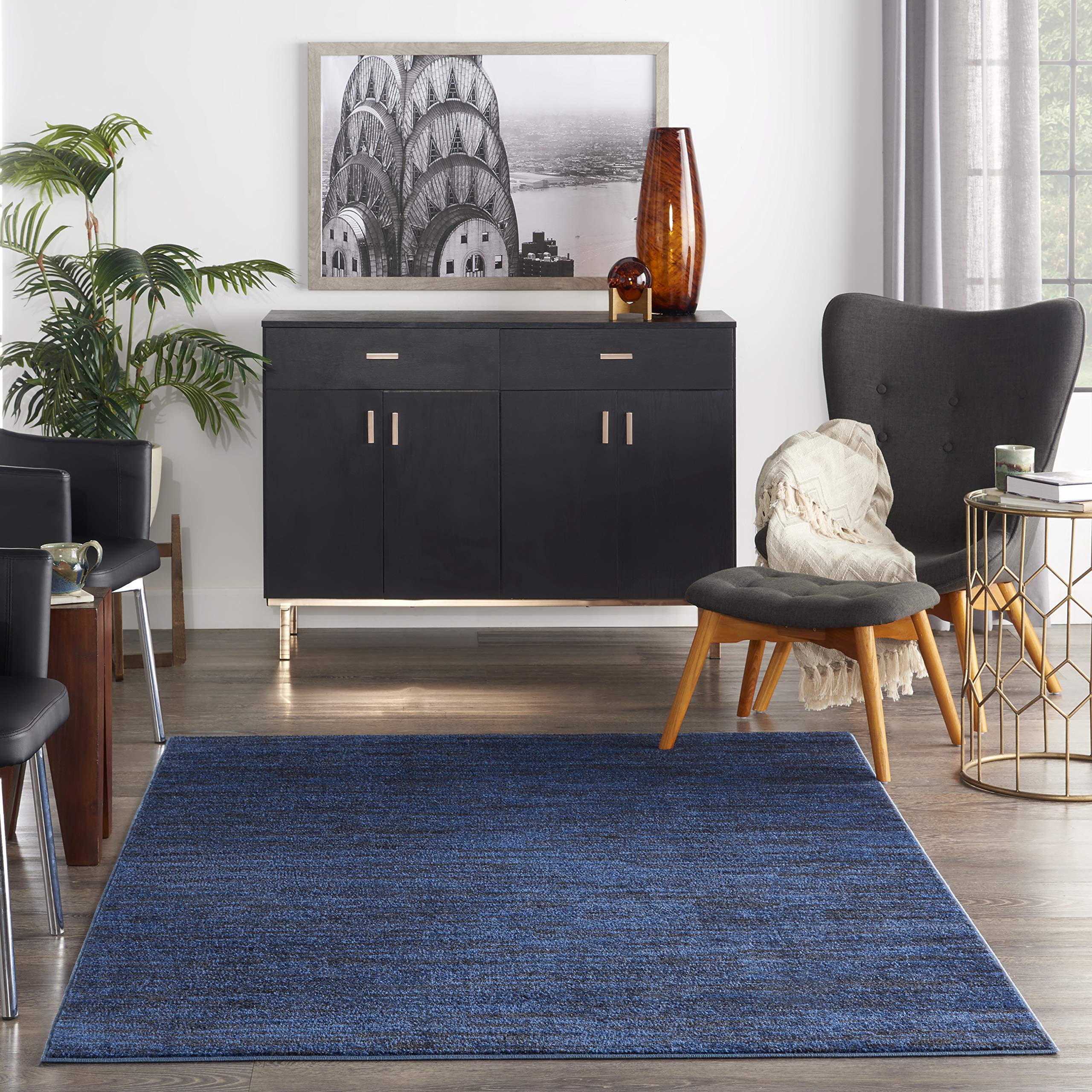 Nourison Essentials Indoor/Outdoor Midnight Blue 4' X 6' Area Rug, Easy -Cleaning, Non Shedding, Bed Room, Living Room, Dining Room, Backyard, Deck, Patio (4X6)