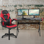 Flash Furniture Optis Black Gaming Desk and Red/Black Racing Chair Set with Cup Holder, Headphone Hook & 2 Wire Management Holes