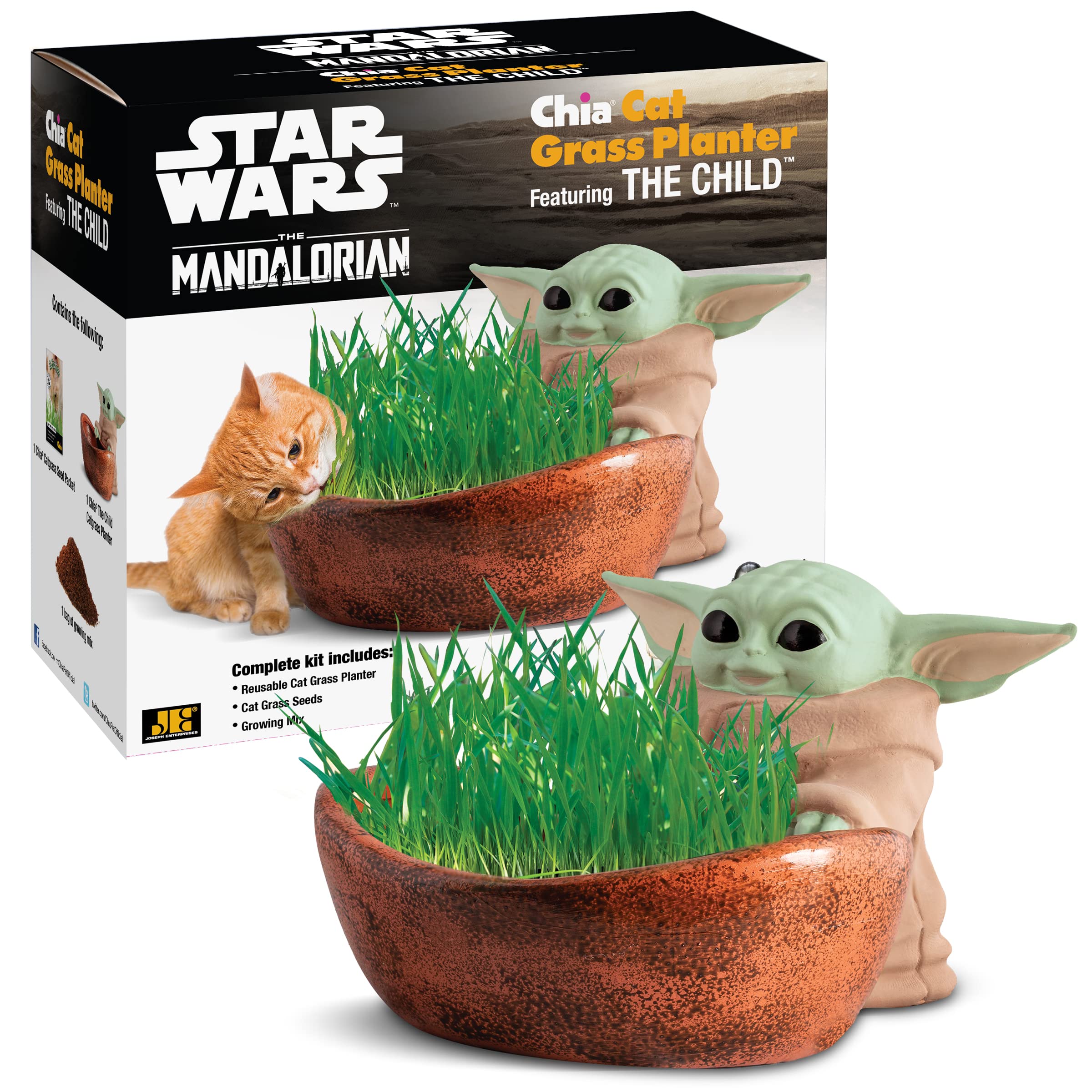 Chia Cat Grass Planter - Star Wars The Mandalorian The Child - Healthy Treat For Your Cat - Decorative Pottery Planter, Easy To
