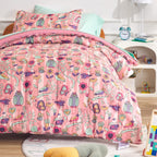 SLEEP ZONE Comforter Set Bed in A Bag, 7 Pieces Girls, Cattoon Pattern for Kids, Toddlers, Teens, Ultra Soft and Washable (Garde