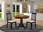 East West Furniture ANTI3-BLK-C 3 Piece Kitchen Table Set for Small Spaces Contains a Round Dining Room Table with Pedestal and 2 Linen Fabric Upholstered Chairs, 36x36 Inch, Black & Cherry