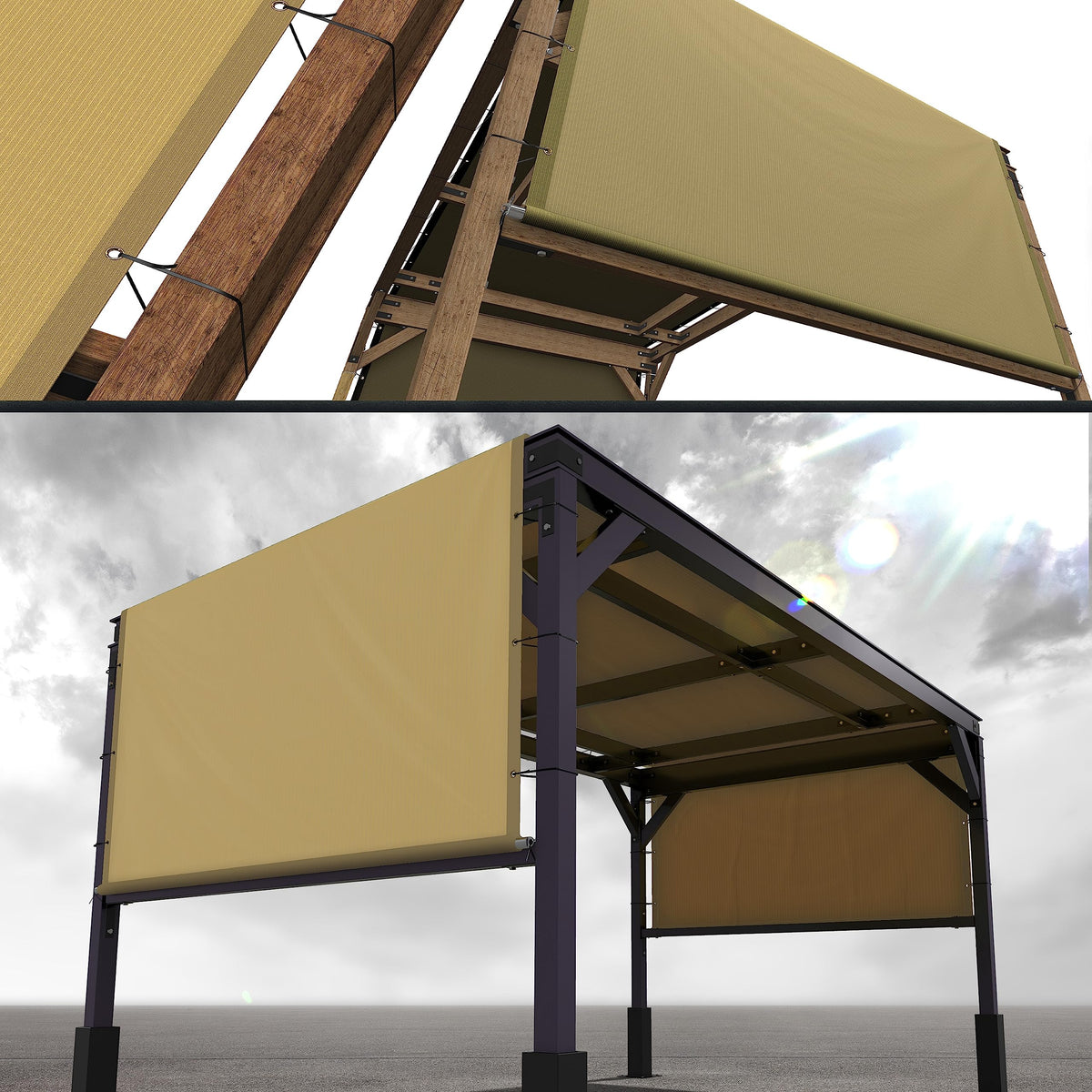Royal Shade 4' W X 15' L Sand Beige Pergola Sun Shade Canopy Replacement Cover With Stainless Steel Weighted Rods, 95% Uv Blocka