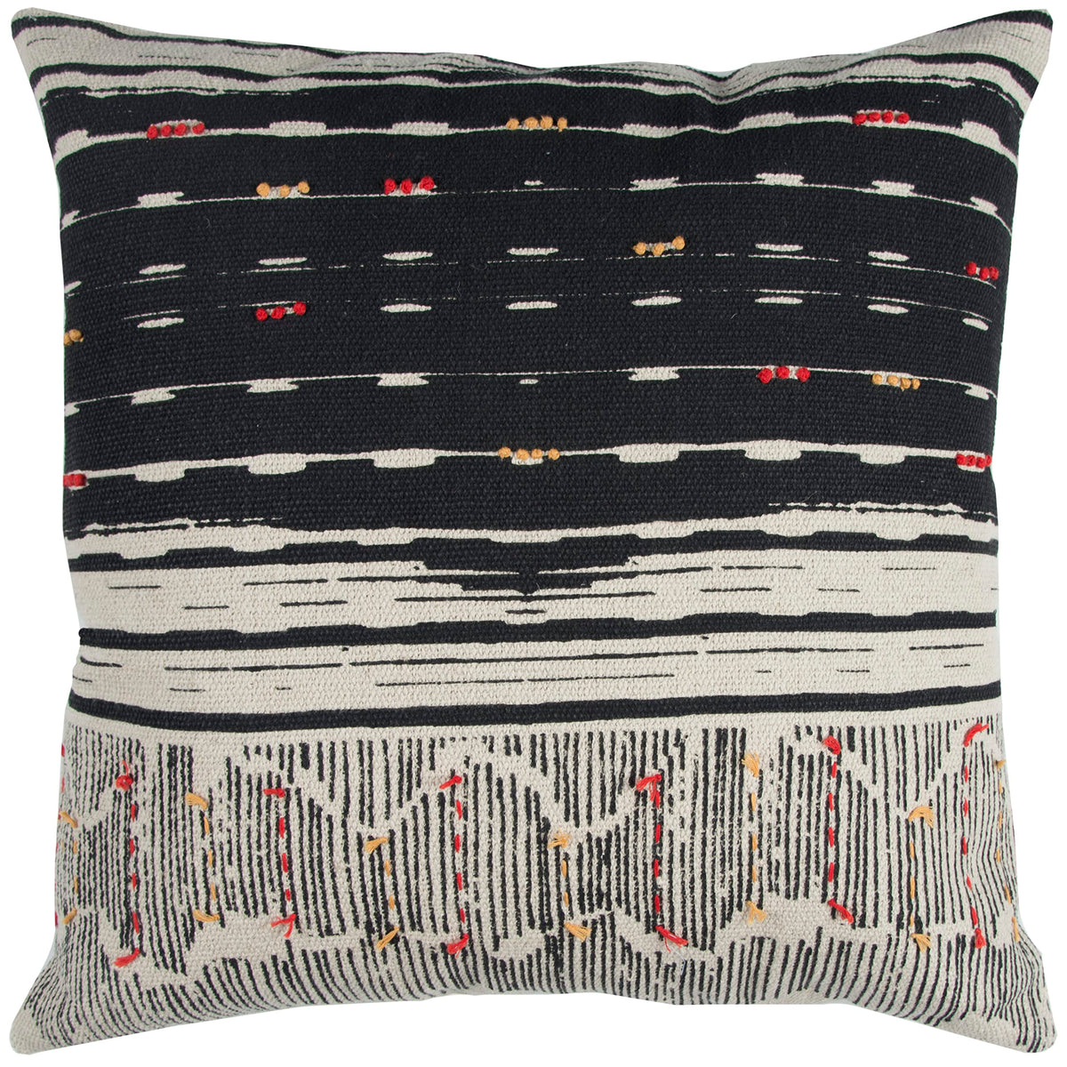 Rizzy Home | T12953 | 22&quot;x22&quot; Black/Gray/Red Stripe Decorative Pillow | Poly Fill