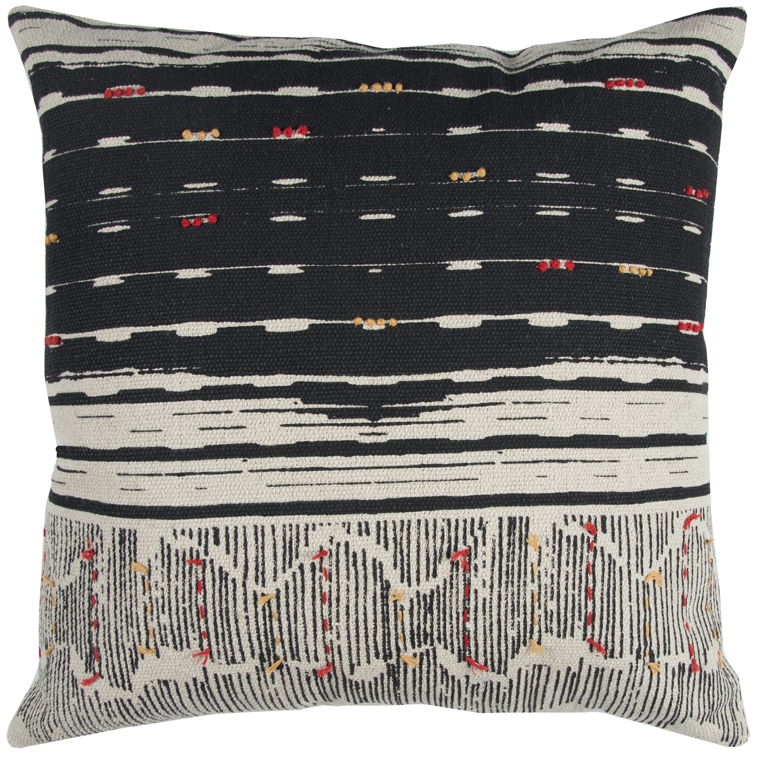 Rizzy Home | T12953 | 22"X22" Black/Gray/Red Decorative Pillow | Cover Only