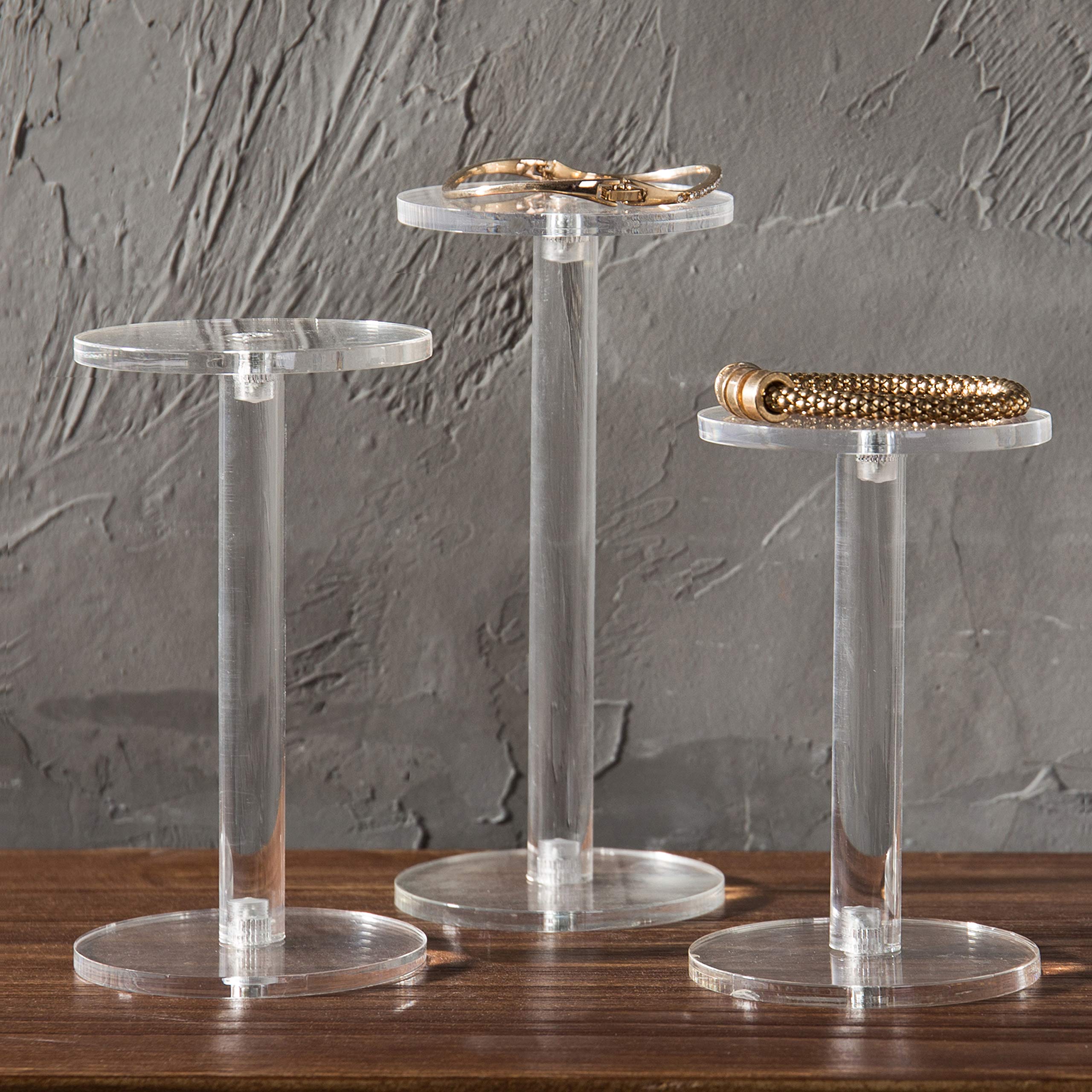 Mygift Acrylic Display Riser, Set Of 3 Clear Round Acrylic Jewelry/Watch Display Pedestal Riser Stands