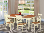 East West Furniture DOQU7-WHI-W 7 Piece Dining Room Table Set Consist of a Rectangle Wooden Table with Butterfly Leaf and 6 Kitchen Dining Chairs, 42x78 Inch, Buttermilk & Cherry