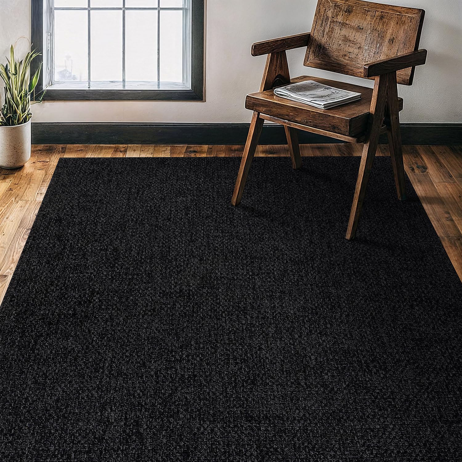 CAMILSON Easy Jute Rug 4x6, Indoor Outdoor Dark Gray Black Farmhouse Area Rugs for Living Room Patio and Kitchen Rug, Solid Boho