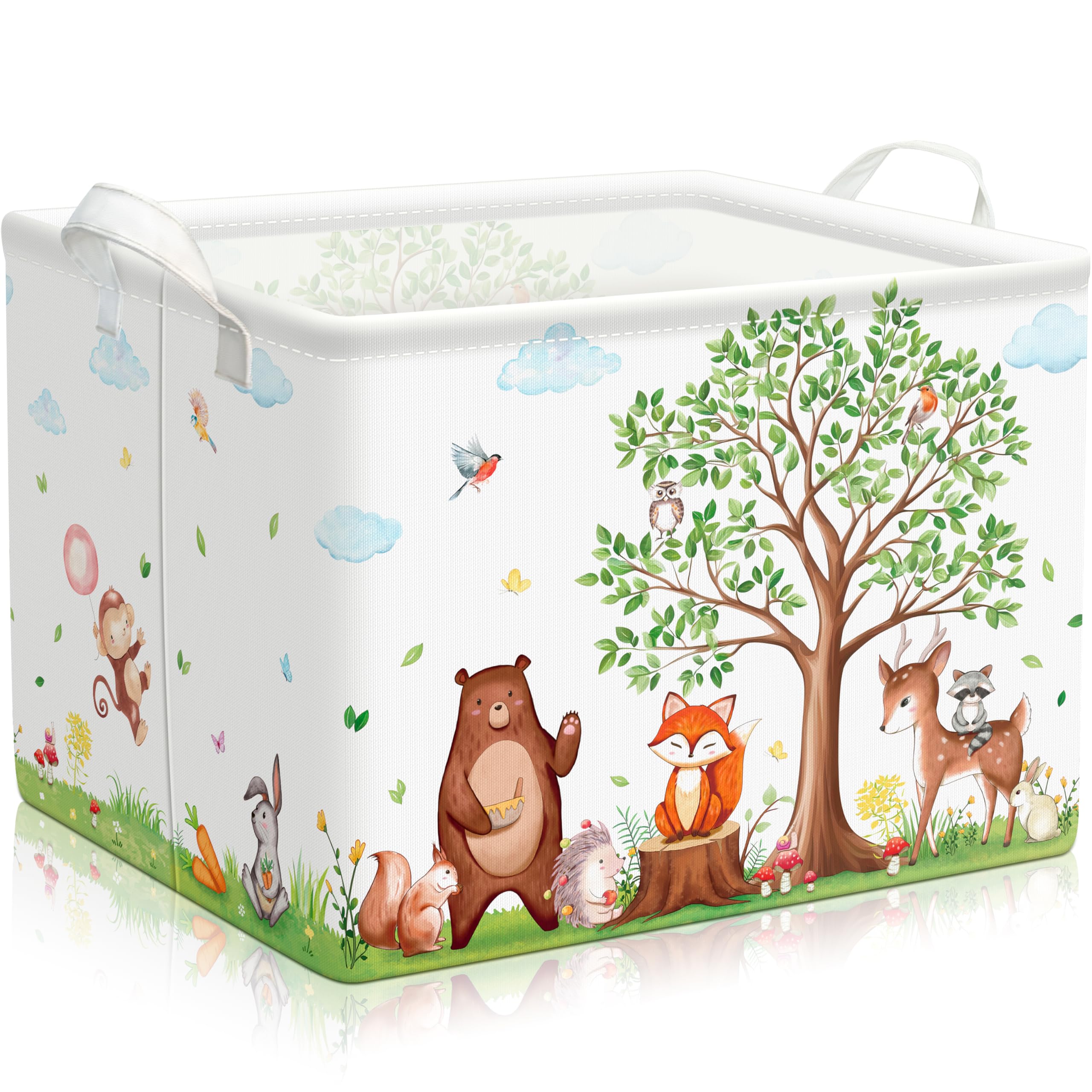 TREWAVE Baby Storage Basket Woodland Animals Gift Basket with Handles Rectangular Collapsible Clothes Towel Toys Bin Bookshelf O