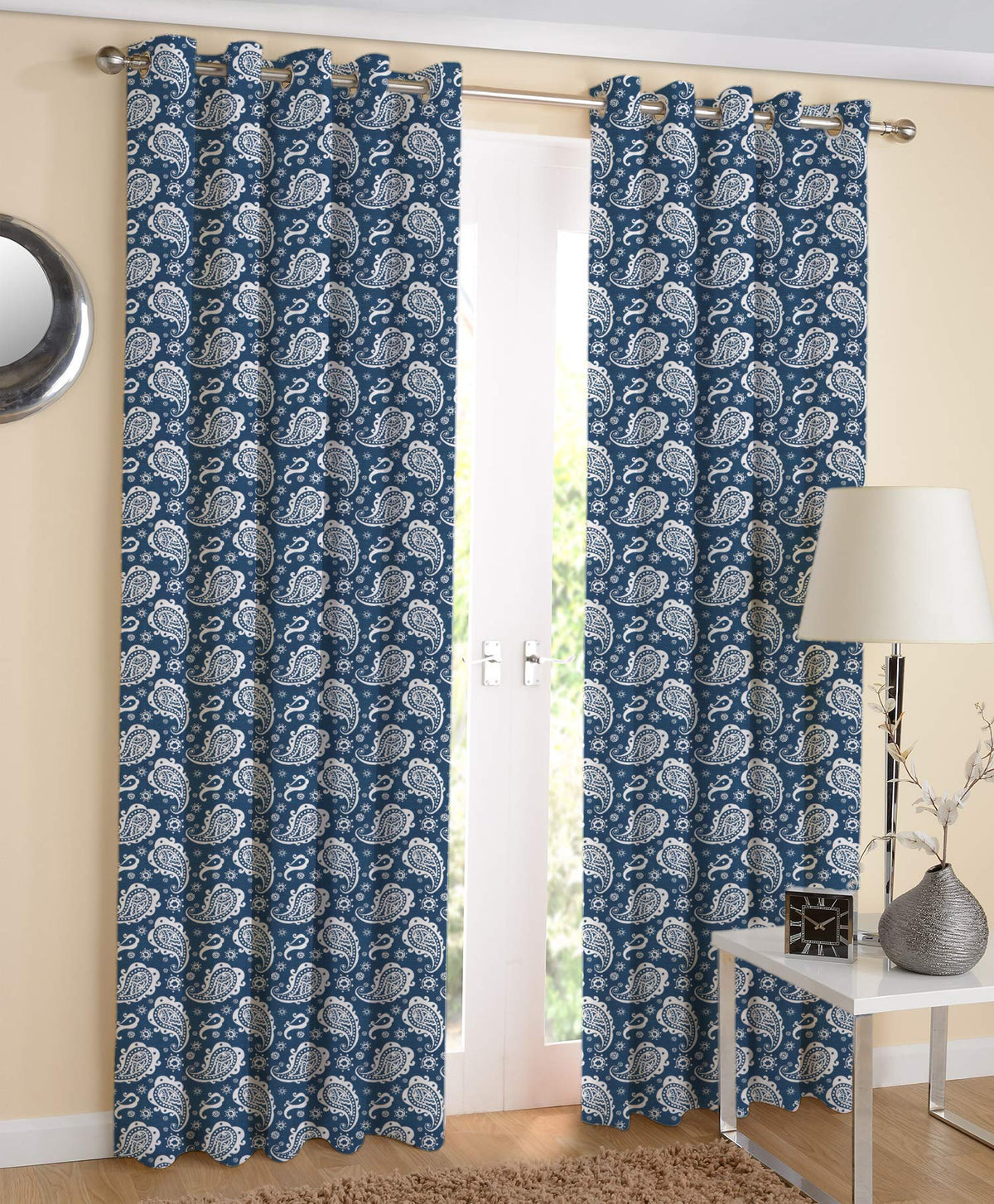 Airwill Cotton Paisley Grommet Eyelet Door Curtain, 4 X 7 Ft, Blue, Pack of 2, Grommets(Eyelet)  Blackout