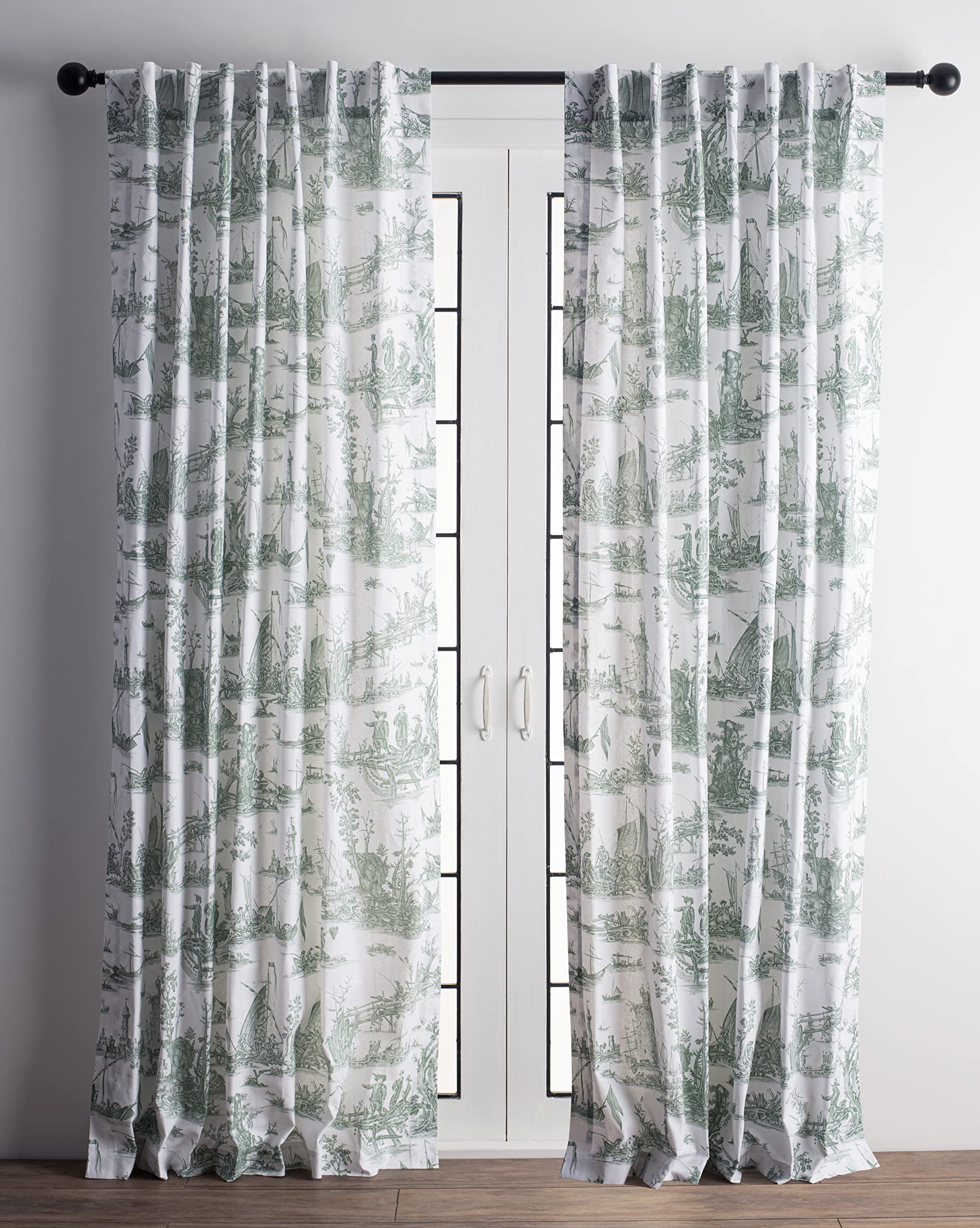 Maison D' Hermine 100% Cotton Curtain - 50'X96' Antique Green (White Background) Decorative Curtain - Aesthetic Curtains For F