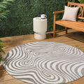 JONATHAN Y SCN103B-5R Maribo High-Low Abstract Groovy Striped Gray/Ivory 5 Round Indoor/Outdoor Area Rug, Pet Friendly, Non-She