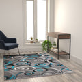 Flash Furniture Masie Collection Olefin Area Rug - Turquoise Swirl - 5' X 7' - Jute Backing - Entryway, Living Room, Bedroom