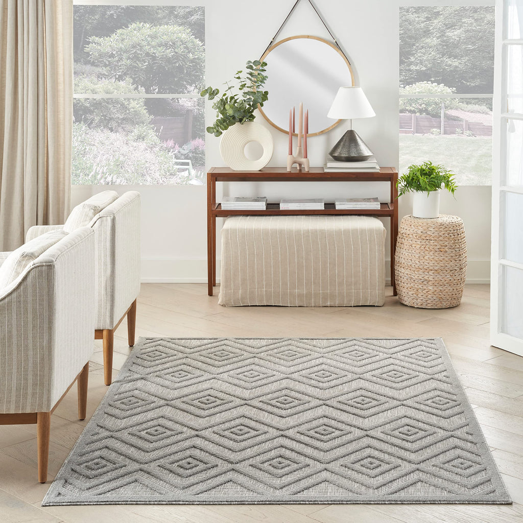 Nourison Versatile Indoor/Outdoor Silver Grey 4' X 6' Area Rug, Easy Cleaning, Non Shedding, Bed Room, Living Room, Dining Room, Deck, Backyard, Patio, High Traffic Area (4X6)