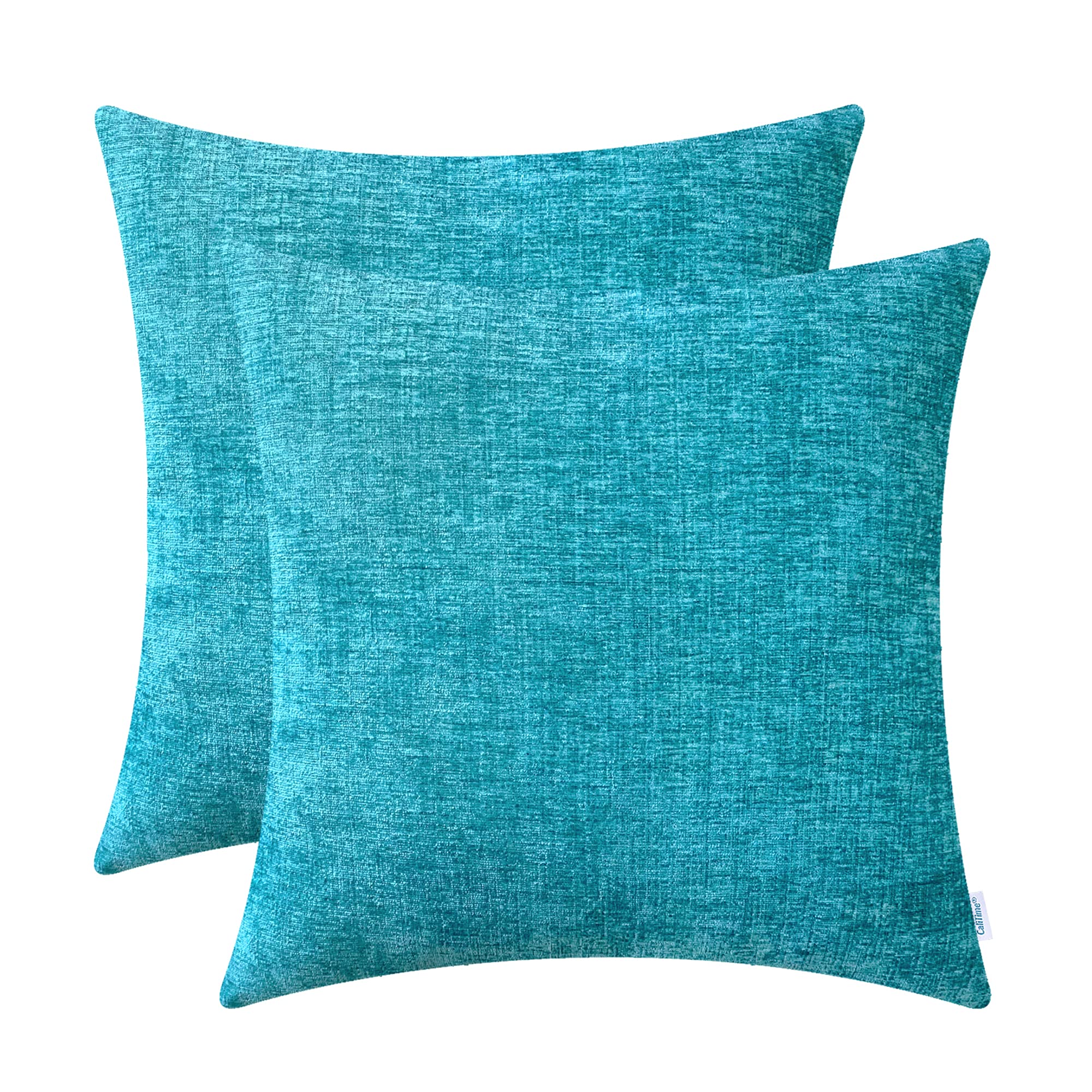 Calitime Pack Of 2 Cozy Throw Pillow Covers Cases For Couch Sofa Home Decoration Solid Dyed Soft Chenille 24 X 24 Inches Lake Bl