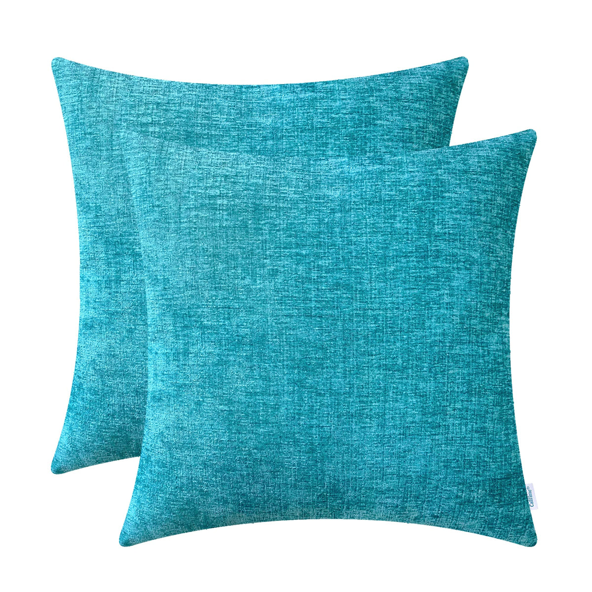 Calitime Pack Of 2 Cozy Throw Pillow Covers Cases For Couch Sofa Home Decoration Solid Dyed Soft Chenille 20 X 20 Inches Lake Bl