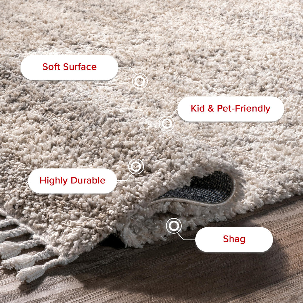 Nuloom Brooke Shag Tasseled Area Rug - 7X9 Shag Area Rug Casual Ivory Rugs For Living Room Bedroom Dining Room Nursery