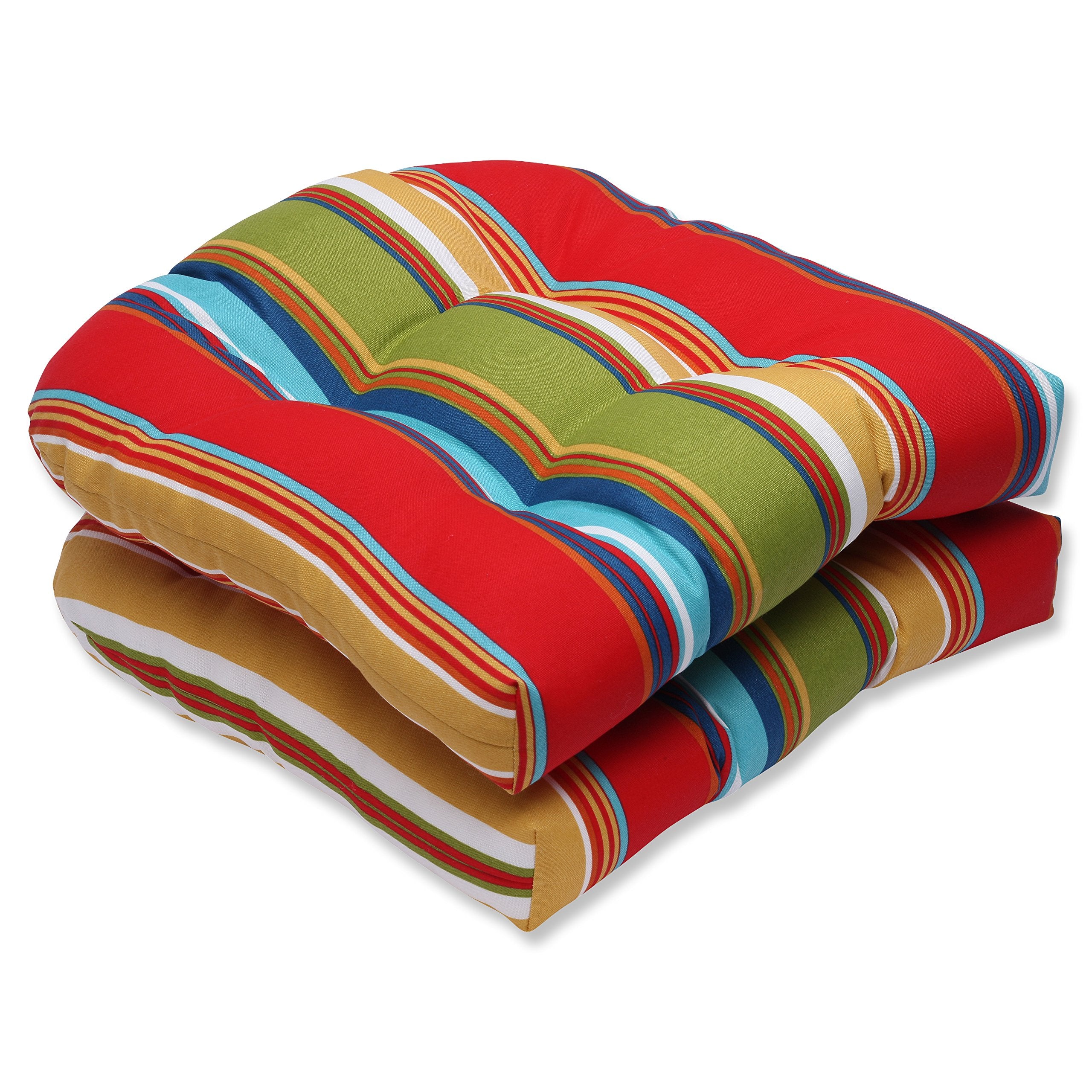 Pillow Perfect Stripe Indoor/Outdoor Chair Seat Cushion, Tufted, Weather, And Fade Resistant, 19' X 19', Red/Blue Westport, 2