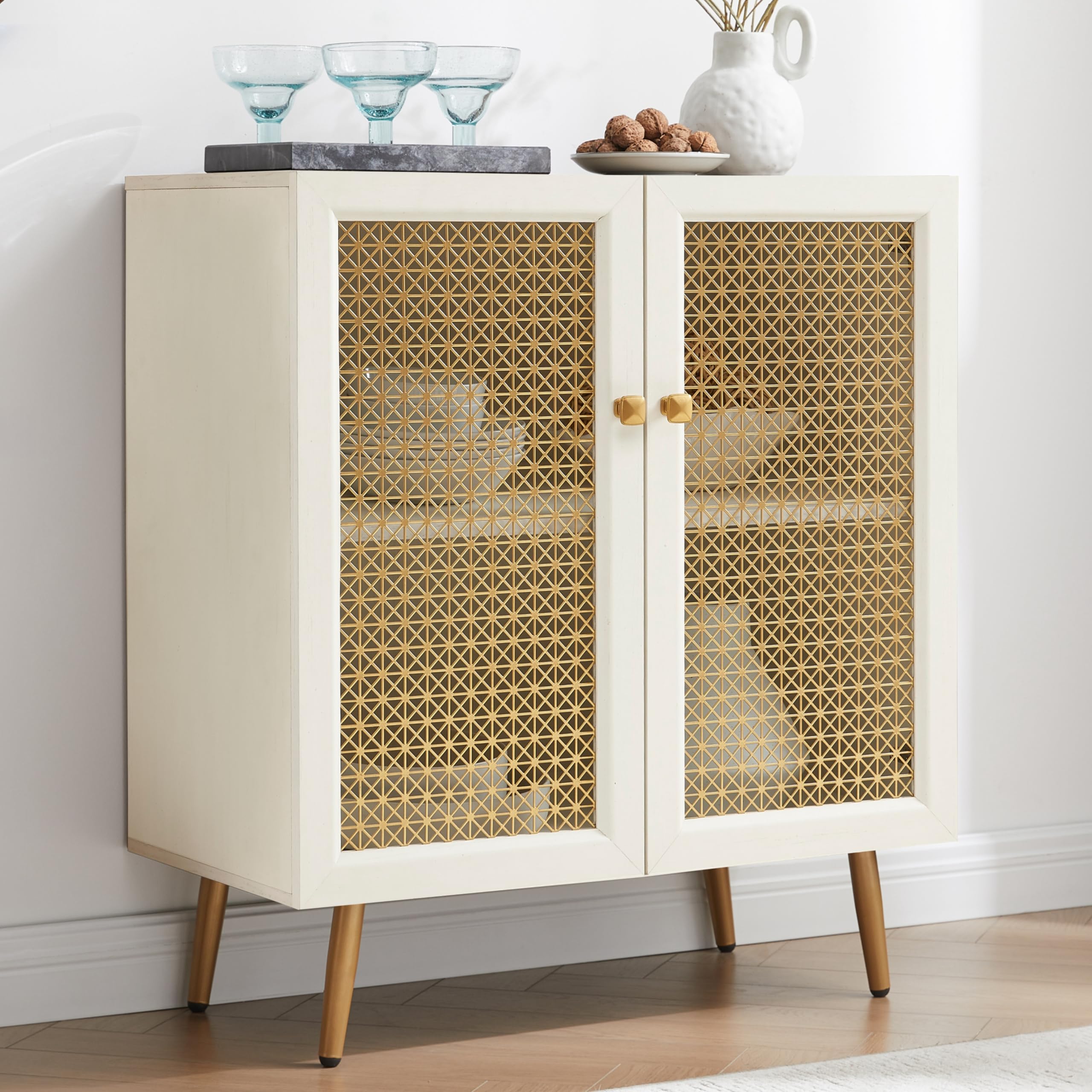 EDYO LIVING 31 White Sideboard Buffet Cabinet with Metal Doors, Modern Free Standing Decorative Accent Cabinet, Small Sideboard 