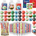 Spakon 128 Pcs Christmas Stress Ball and Ballpoint Pens with Gift Cards Set White Organza Bag Mini Stress Relief Fidget Xmas Gif