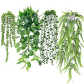 Der Rose 4 Pack Fake Plants Hanging with Pots Artificial Ivy Vine Faux Eucalyptus Hanging Plants, Boston Fern, String of Pearls 