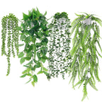 Der Rose 4 Pack Fake Plants Hanging with Pots Artificial Ivy Vine Faux Eucalyptus Hanging Plants, Boston Fern, String of Pearls 