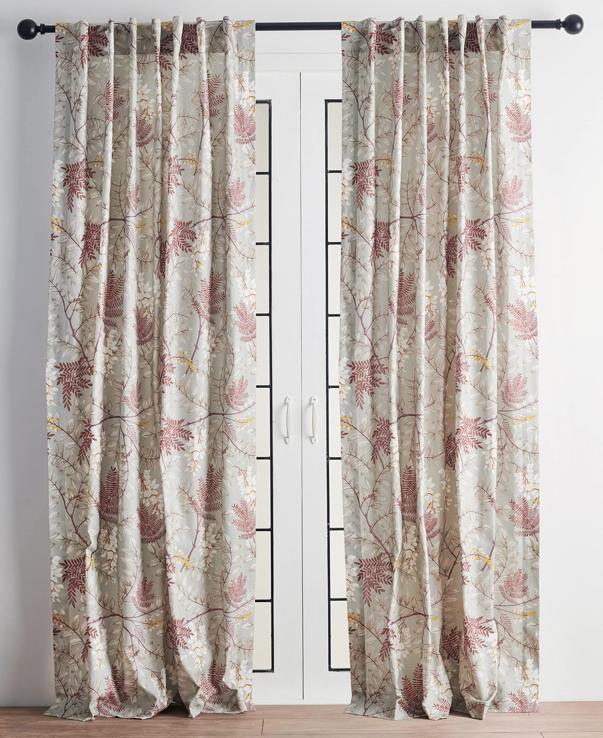 Maison d' Hermine 100% Cotton Curtain Feuillage Light Taupe Two Panel Curtains for Living Rooms Bedrooms Offices Tailored with a