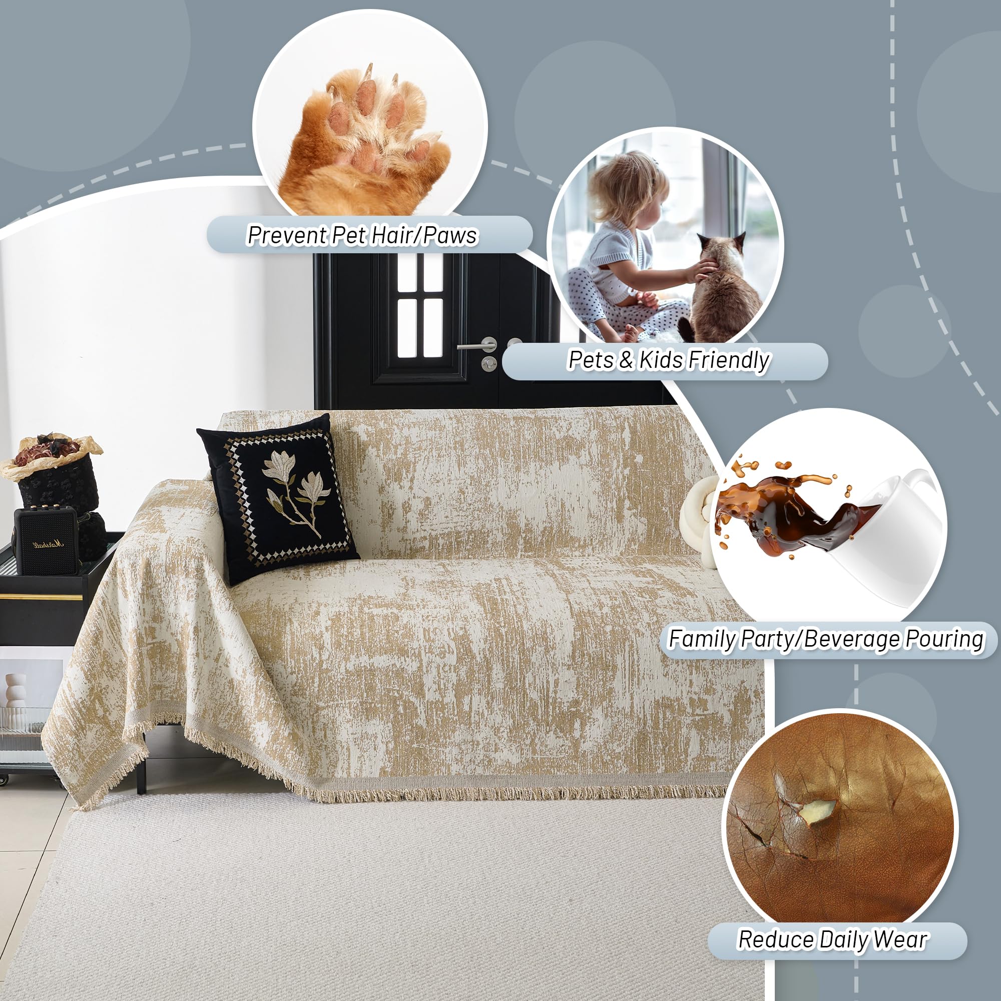 Mysky Home Couch Cover For Dogs Washable Couch Sofa Protector For Loveseat Sofa With Cats Pets Friendly Chenille Khaki Abstract