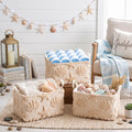 Kathfly Starfish Shells Storage Baskets Plush Faux Fur Jacquard Design Laundry Basket with Handles Waterproof Storage Bins Fabri