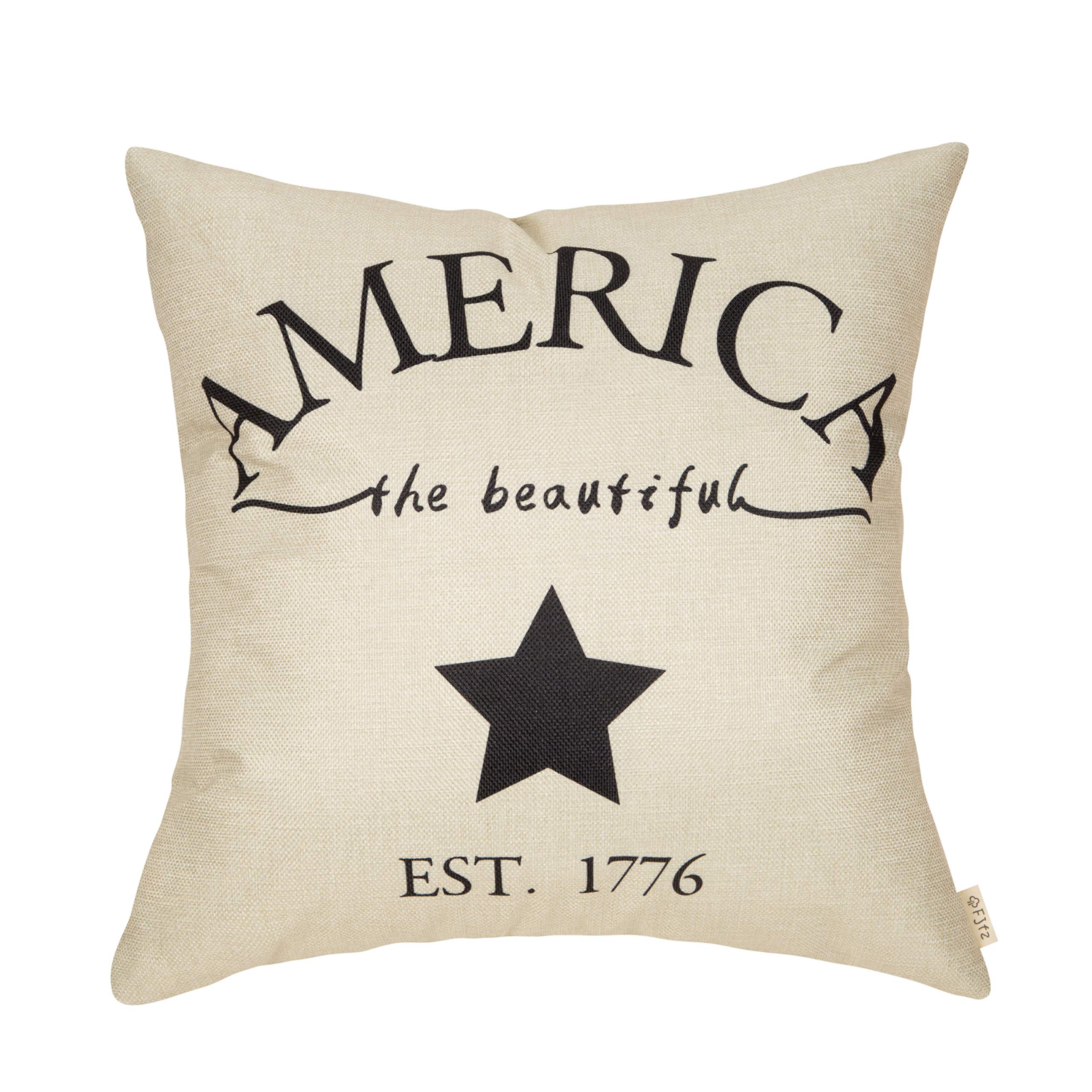Fjfz July 4Th Farmhouse Decorative Throw Pillow Cover America Est. 1776 Patriotic Sign Decoration Rustic Home Decor Cotton Linen
