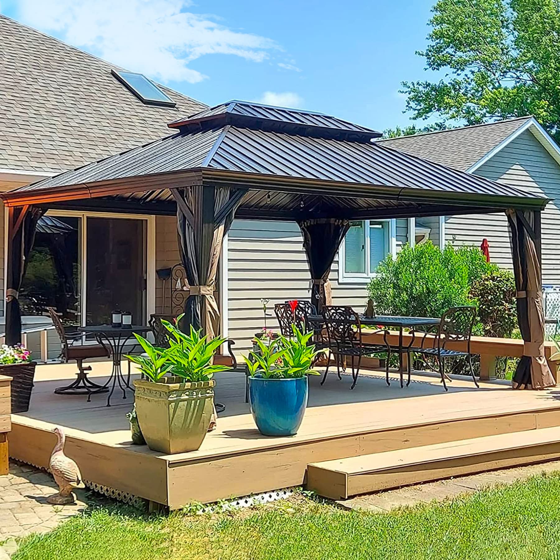 12' X 16' Hardtop Gazebo Outdoor Aluminum Gazebos Grill With Galvanized Steel Double Canopy For Patios Deck Backyard,Curtains&Ne