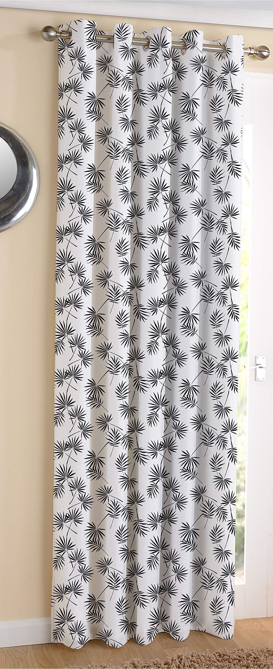 AIRWILL Cotton Neem Leaf Designed Blackout and Room Darkening 7ft Door Curtains Pack of 1 pc. (Printed  Black)